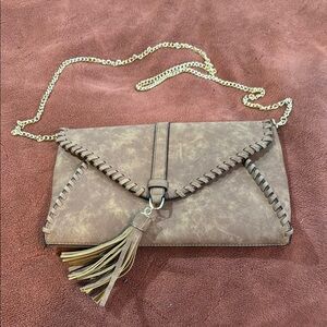 New Brown Tassel Chain Clutch